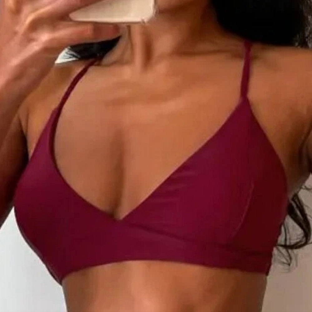 Burgundy Bathing Suit Top Size XL Criss Cross Back